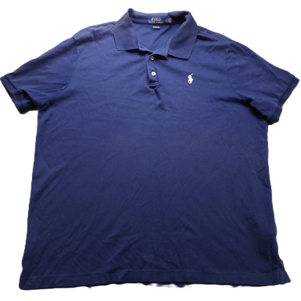 Polo Ralph Lauren Classic Fit Polo Men XL Blue White Pony Cotton Mesh Shirt Golf